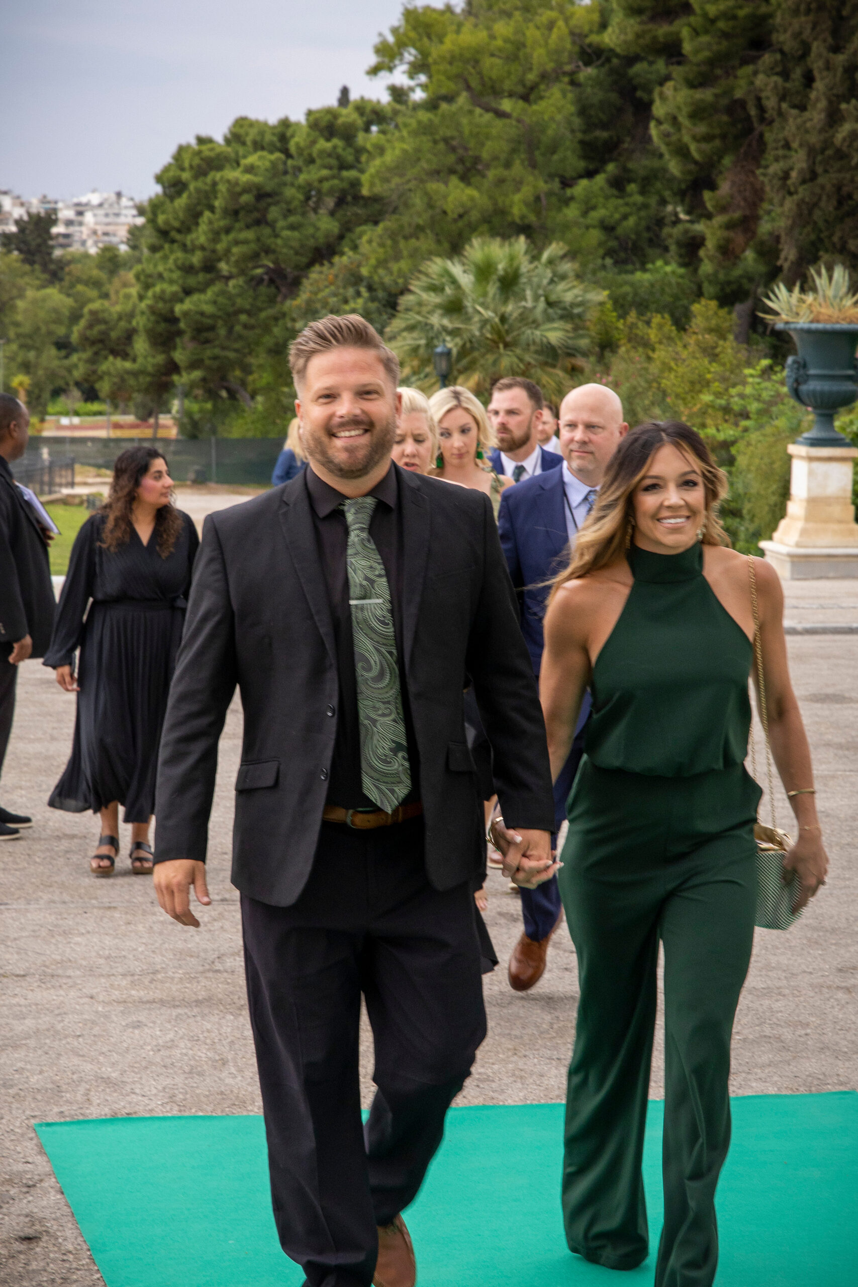 Couple walking at an outdoor corporate event