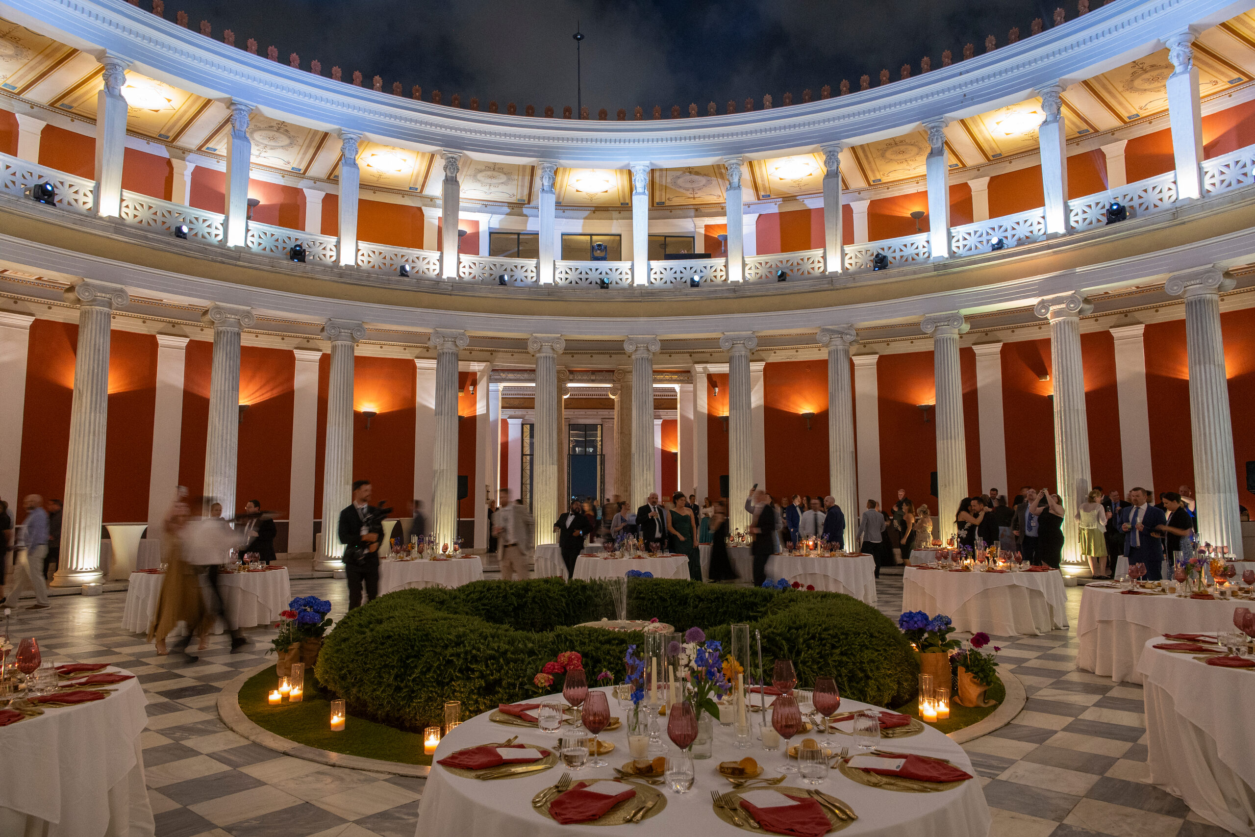 Elegant banquet hall with table settings
