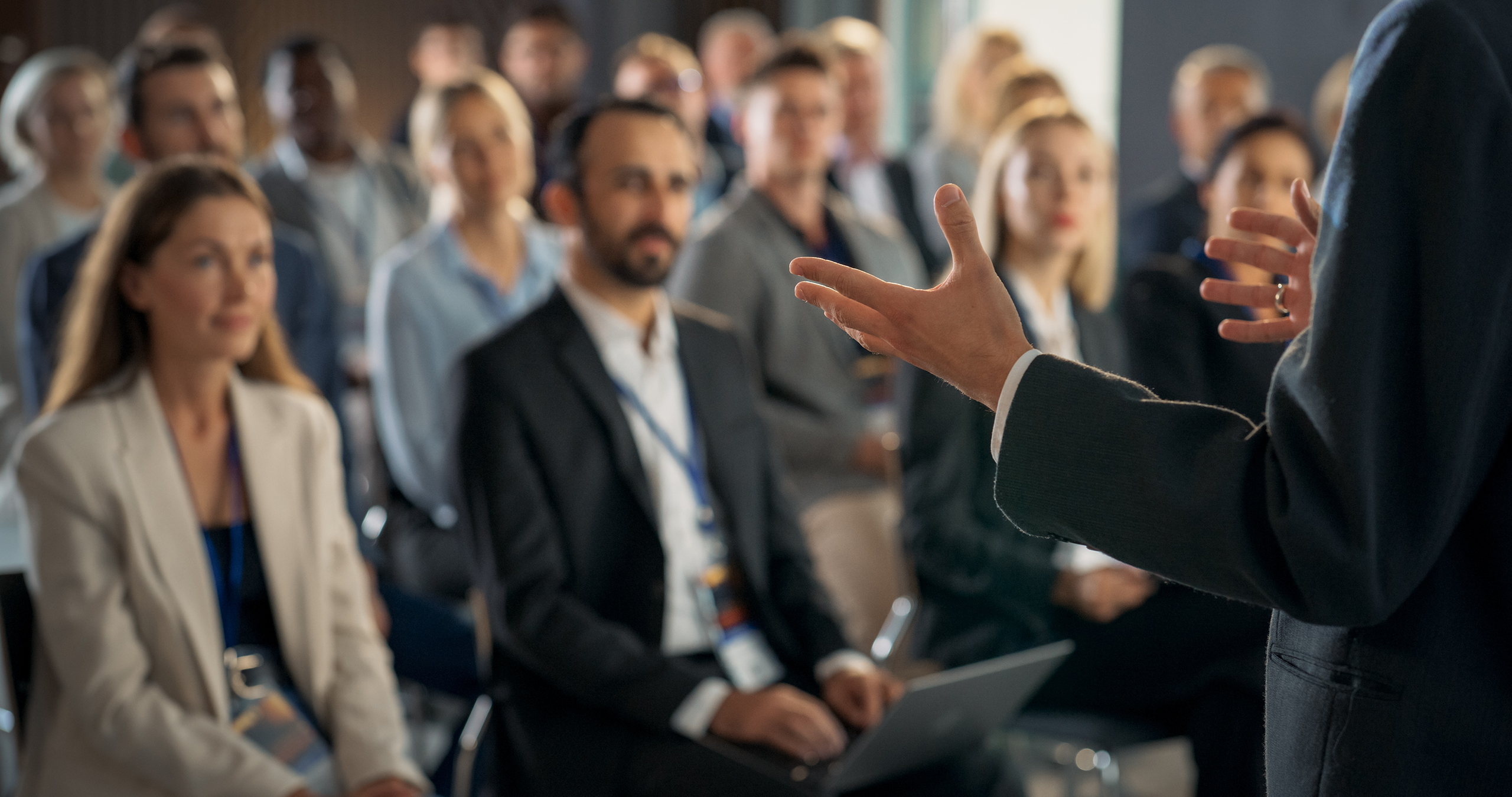 Business professionals collaborating at a meetings event